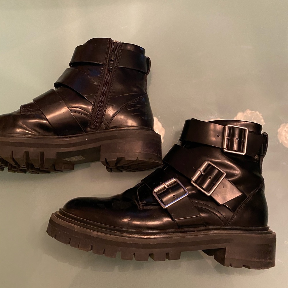ASOS Black Buckle Detail Chunky Boots